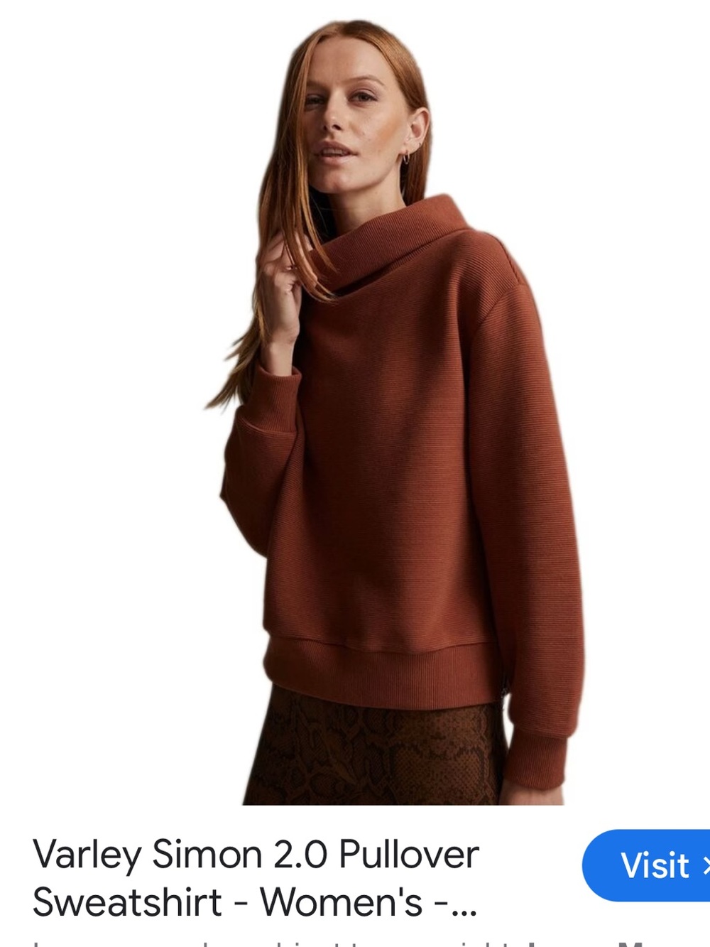 Varley Simon 2.0 Ribbed cowl neck Sweatshirt - Rust/terracotta size small zipper
